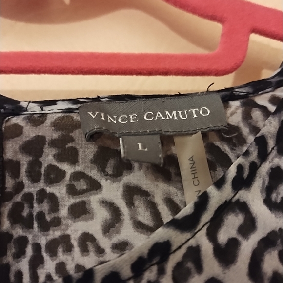 Vince Camuto Women's Leopard Print Sheer 100% Polyester Blouse - Blk & Grey Sz L - Picture 3 of 11